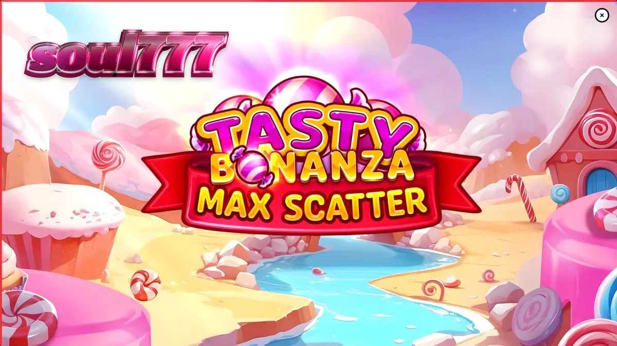 Tasty Bonanza Max Scatter slot game interface with candy symbols